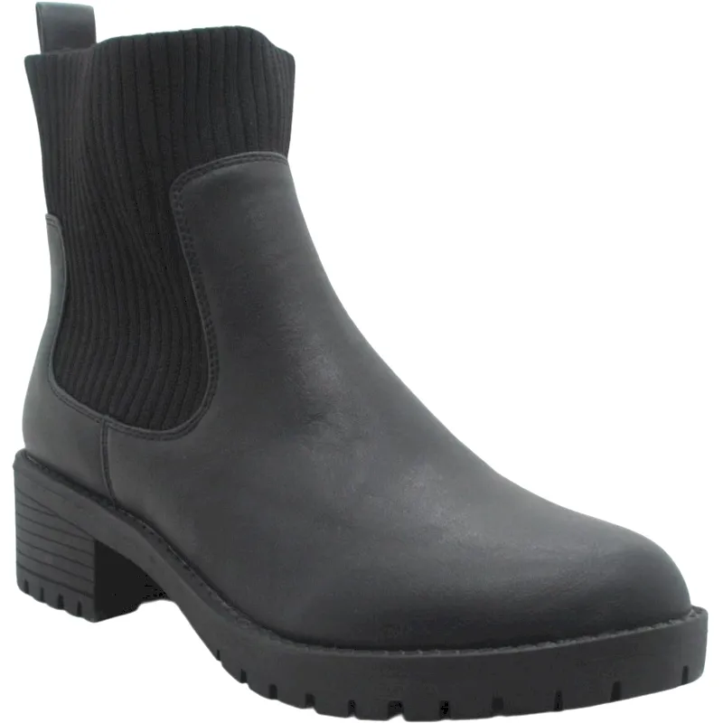 Women’s Chunky Sole Ankle Chelsea Leather Boots with Elastic Shaft