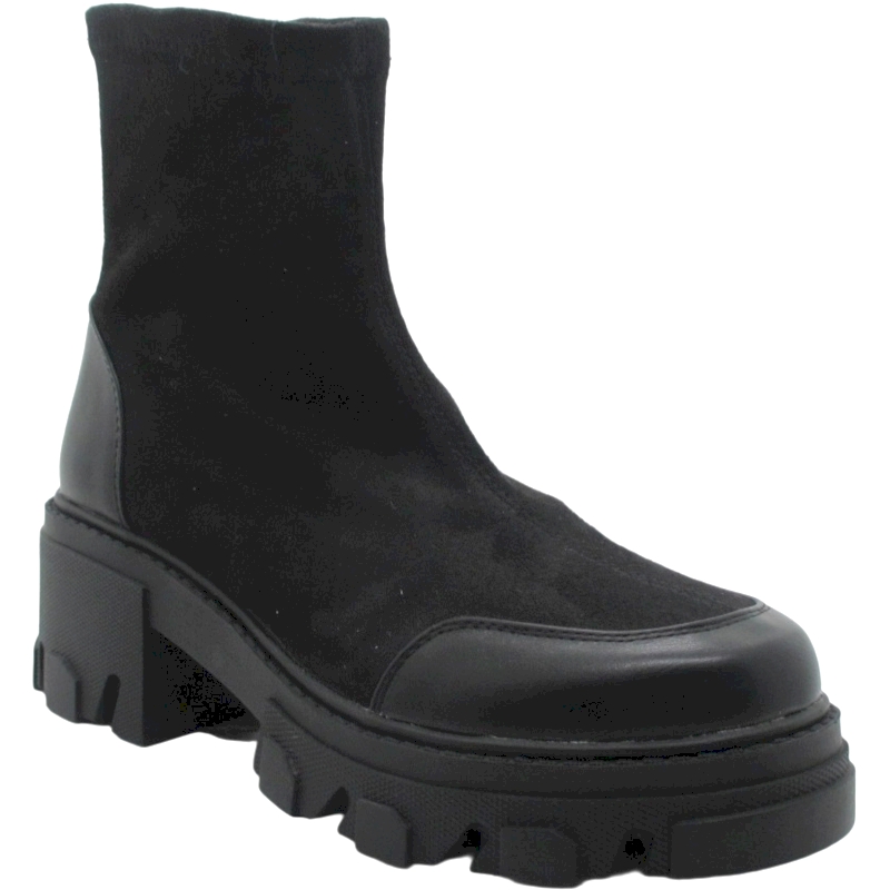 Women’s Chunky Sole Ankle Chelsea Leather Boots with Elastic Shaft