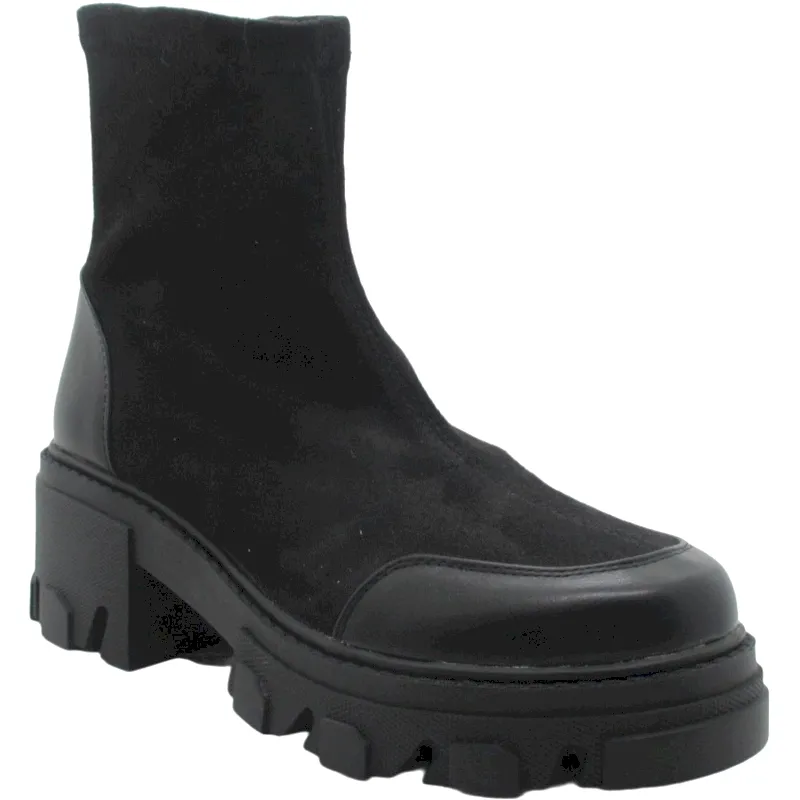 Women’s Chunky Sole Ankle Chelsea Leather Boots with Elastic Shaft