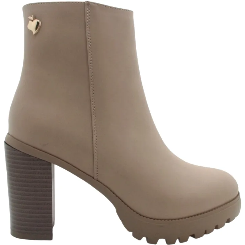 Women's Ankle Boots with Side Zipper, Block Heel & Strap Details