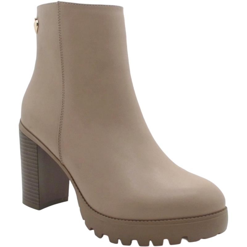 Women's Ankle Boots with Side Zipper, Block Heel & Strap Details