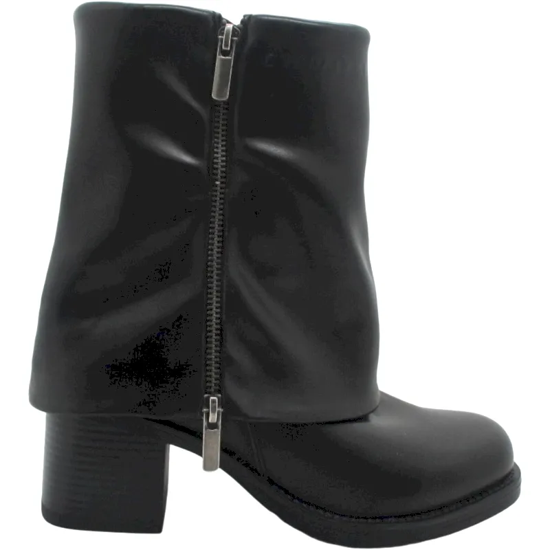Women’s Eco Leather Foldover Mid Booties with Block Heels Bulk