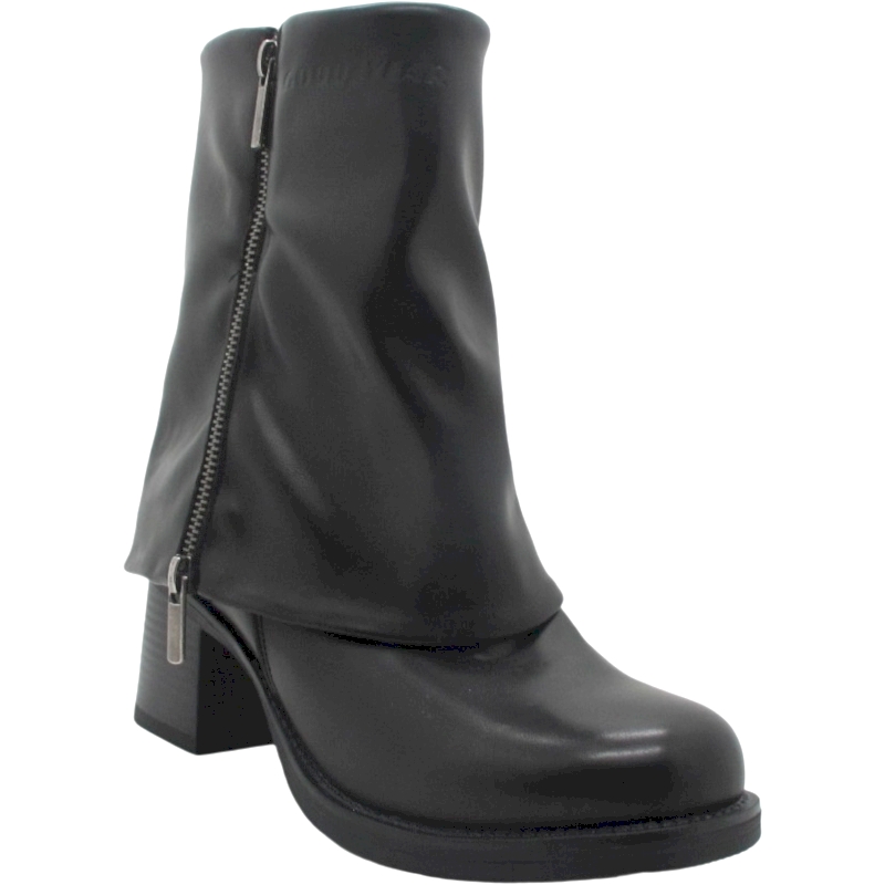 Women’s Eco Leather Foldover Mid Booties with Block Heels Bulk