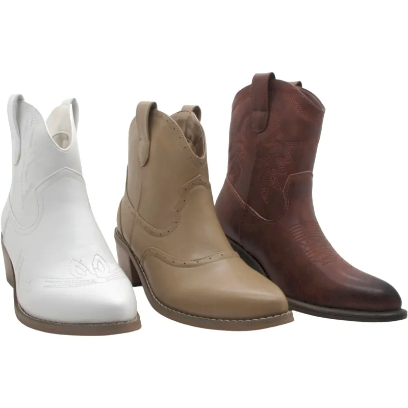 Women’s PU Short Cowboy Booties with Wide Cuff Bulk Sale