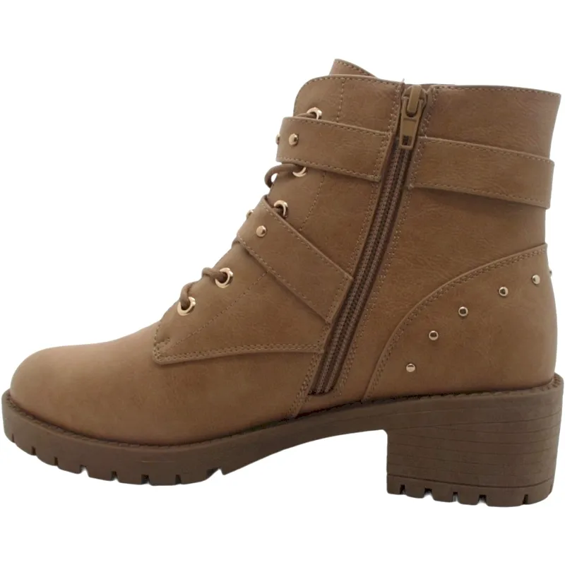 Women's Lace-Up Block Heel Ankle Boots with Studs & Buckle Details