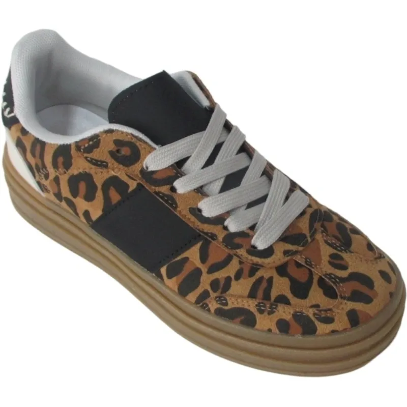 Women’s Leopard Print Platform Sneakers | Low-Top Lace-Up
