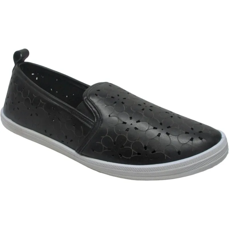 Women’s Laser-Cut PU Leather Slip-On Sneakers | Soft & Comfy