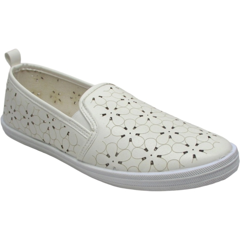 Women’s Laser-Cut PU Leather Slip-On Sneakers | Soft & Comfy
