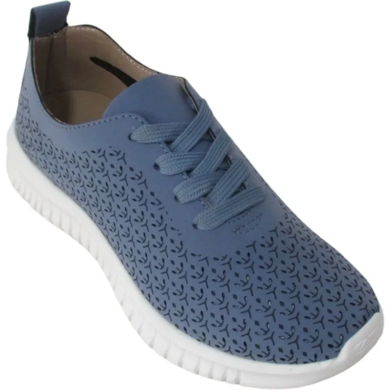 Women’s PU Laser-Cut Lace-Up Sneakers | Stylish & Breathable