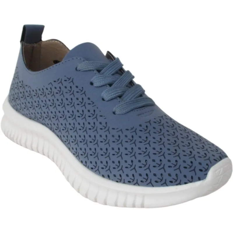 Women’s PU Laser-Cut Lace-Up Sneakers | Stylish & Breathable