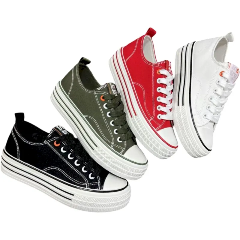 Women’s Canvas Lace-Up Low-Top Platform Sneakers – Trendy & Lightweight Style