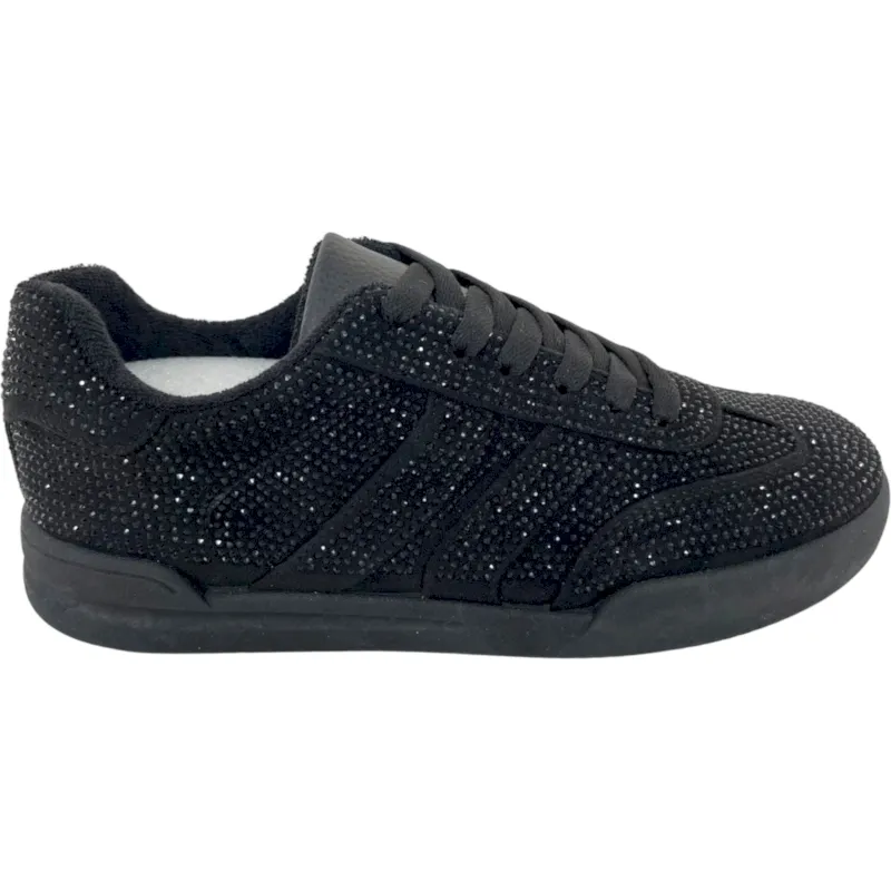 Women's Lace-Up Sneakers - Leopard Print & Rhinestone Decor, Super Suede Upper, PVC Outsole