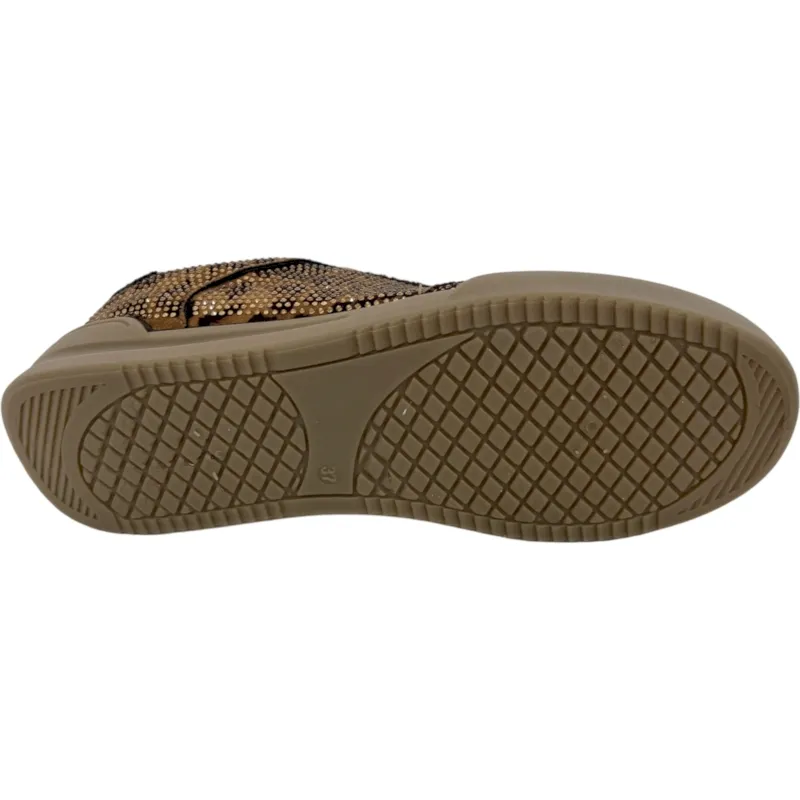 Women's Lace-Up Sneakers - Leopard Print & Rhinestone Decor, Super Suede Upper, PVC Outsole