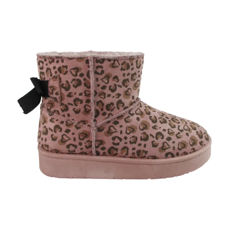 Kids Winter Warm Boots - Pink Leopard Print with Bow Knot