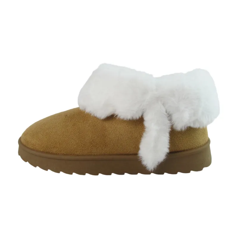 Women's Short Faux Fur Slippers - Camel