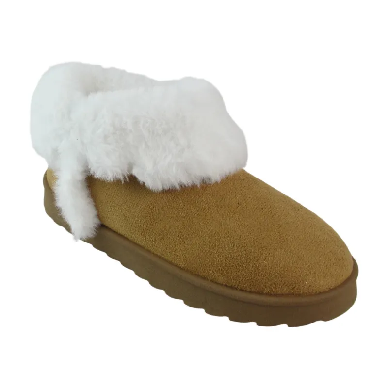 Women's Short Faux Fur Slippers - Camel